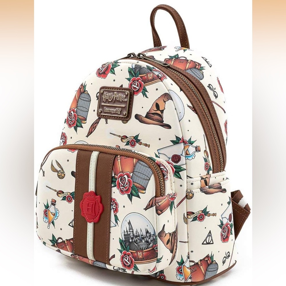 BRAND NEW!!! Loungefly Harry Potter Tattoo Art Cream Color Backpack - Picture 4 of 6
